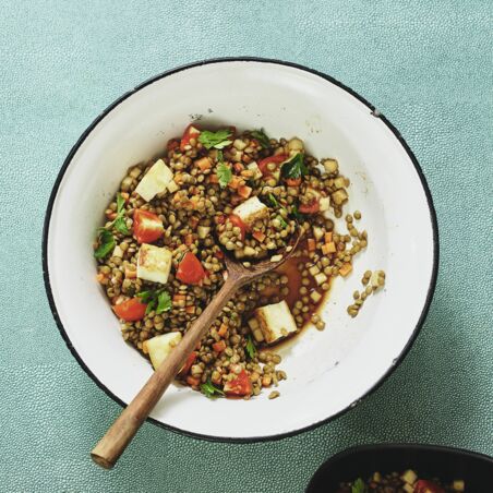 Linsensalat mit gebratenem Halloumi Linsensalat mit gebratenem Halloumi