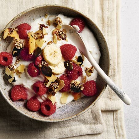 Bananenquark mit Himbeeren Bananenquark mit Himbeeren