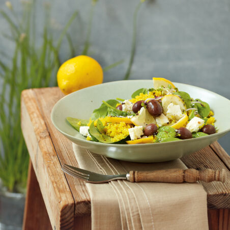 Hirsesalat mit Schafskäse und Spinat Hirsesalat mit Schafskäse und Spinat