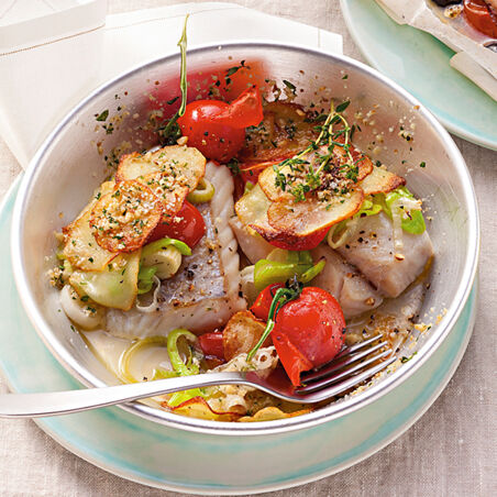 Seelachs mit Lauch unterm Kartoffeldach Seelachs mit Lauch unterm Kartoffeldach