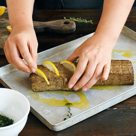 Gebackener Tofu mit Dillkartoffeln Gebackener Tofu mit Dillkartoffeln