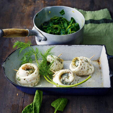 Gefülltes Schollenfilet mit Blattspinat Gefülltes Schollenfilet mit Blattspinat