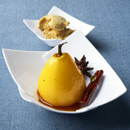 Gewürzbirnen mit Karamellparfait Gewürzbirnen mit Karamellparfait