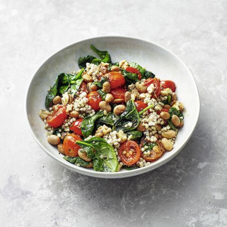 Buchweizen mit Spinat und Bohnen Buchweizen mit Spinat und Bohnen