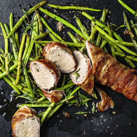 Schweinefilet in Speck mit Bohnen Schweinefilet in Speck mit Bohnen