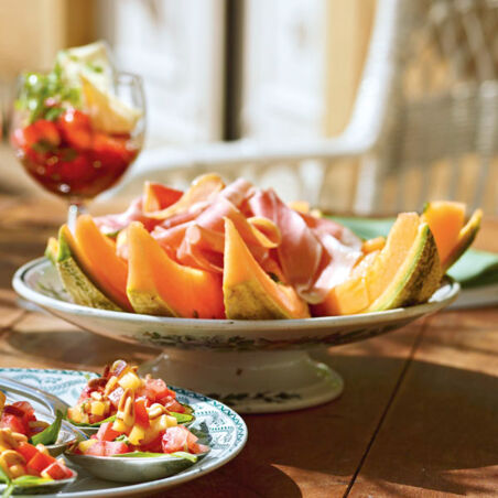 Melone und Schinken mit Honigvinaigrette Melone und Schinken mit Honigvinaigrette