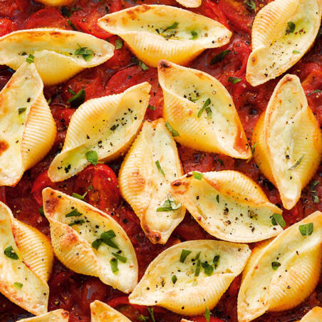 Gratinierte Muschelnudeln mit Käsefüllung Gratinierte Muschelnudeln mit Käsefüllung