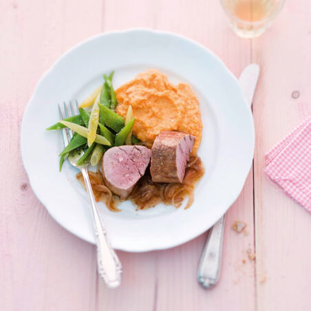 Schweinefilet mit Kürbis-Püree und Bohnen Schweinefilet mit Kürbis-Püree und Bohnen