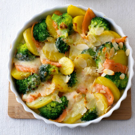 Brokkoli-Räucherlachs-Gratin mit Kartoffeln Brokkoli-Räucherlachs-Gratin mit Kartoffeln
