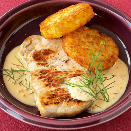 Schweinesteaks mit Senf-Dill-Sauce Schweinesteaks mit Senf-Dill-Sauce