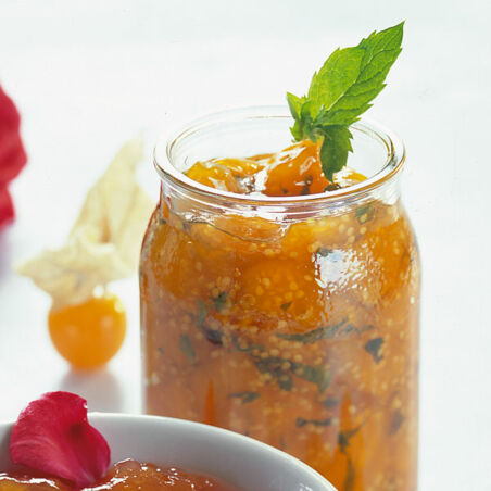 Konfitüre von Kapstachelbeeren mit Minze Konfitüre von Kapstachelbeeren mit Minze