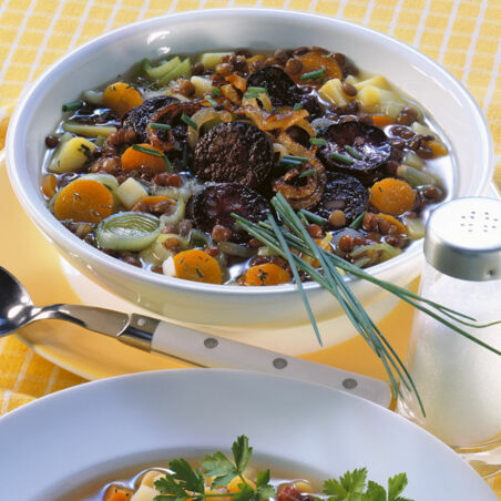 Linseneintopf mit Blutwurst Linseneintopf mit Blutwurst