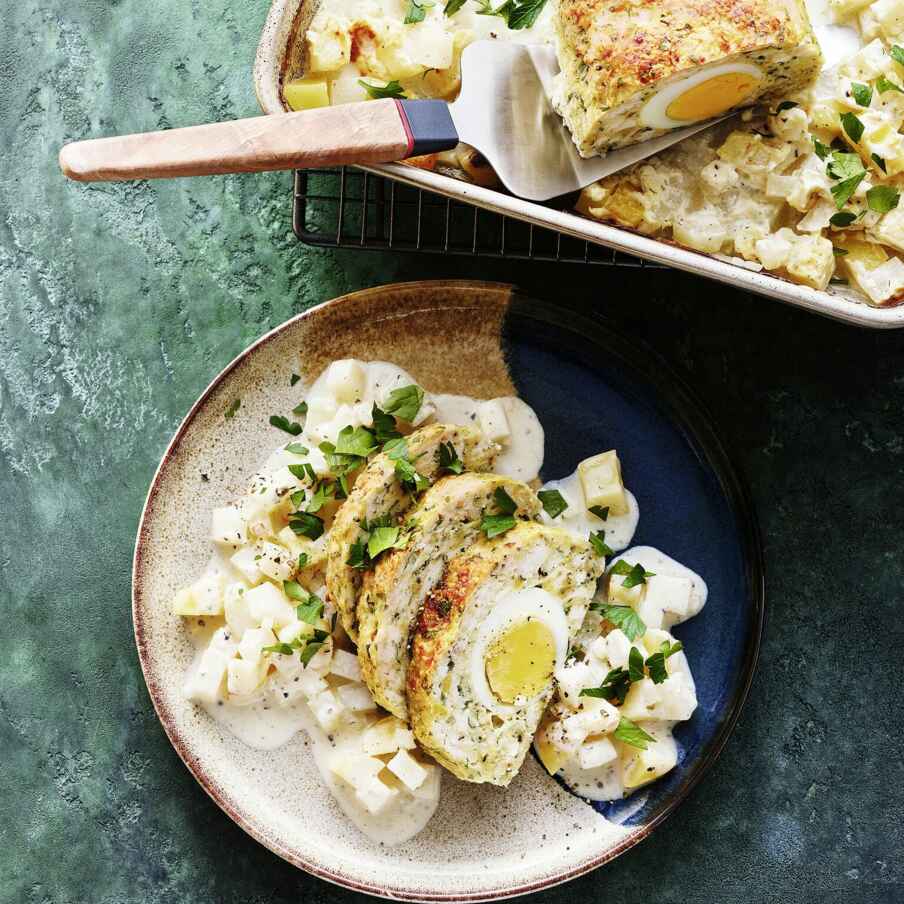 Putenhackbraten mit Kohlrabi-Kartoffel-Gemüse Rezept | Küchengötter