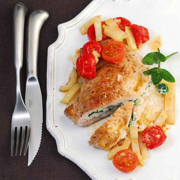 Gefüllte Schweinekoteletts mit Mangold und Ricotta Rezept | Küchengötter