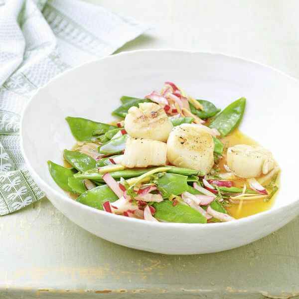 Zuckerschotensalat mit Jakobsmuscheln Rezept | Küchengötter