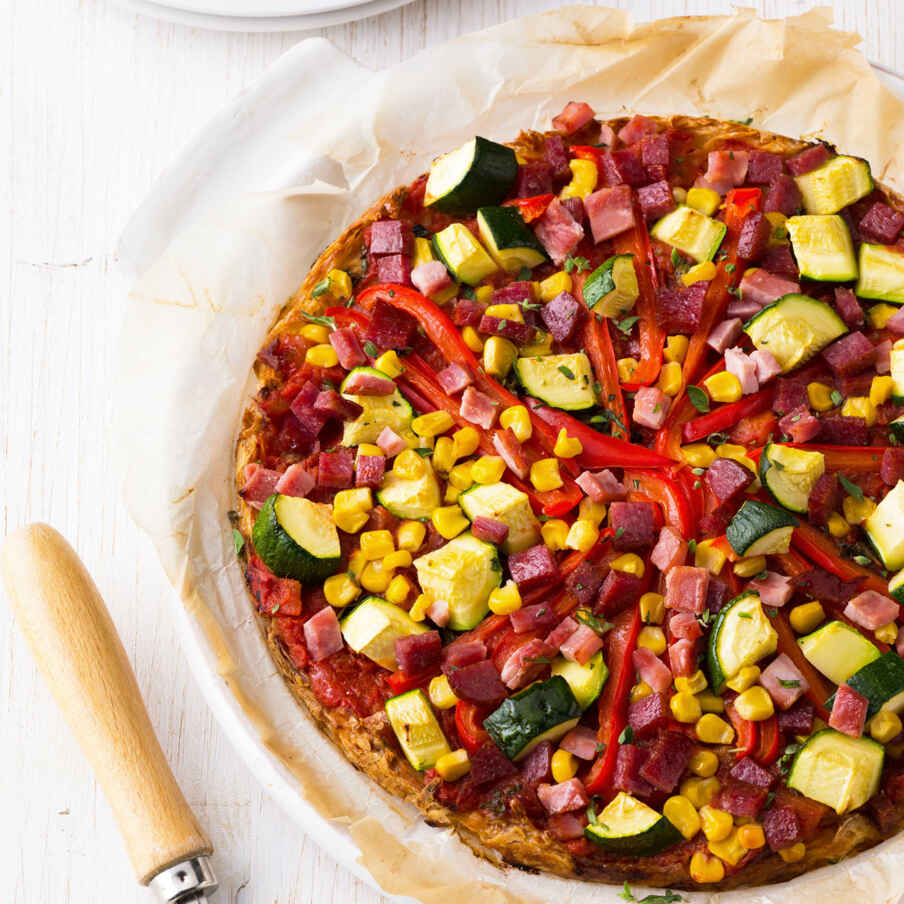 Bunte Kartoffelpizza glutenfrei Rezept | Küchengötter